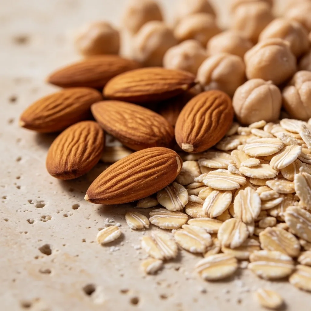 Nutritious foods arranged carefully on stone background